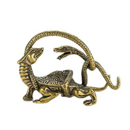 Four Mythical Beasts Brass Decor: Azure Dragon, White Tiger, Vermilion Bird, Black Tortoise - Chinese Style for Study, Living Room, or Office