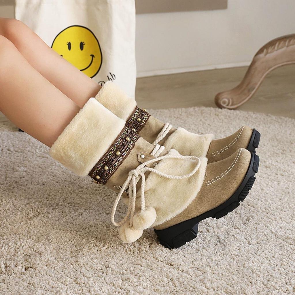 European, American Autumn and Winter Fur Ball Fur Boots Snow Boots Thermal Boots Female Student Boots Supply W