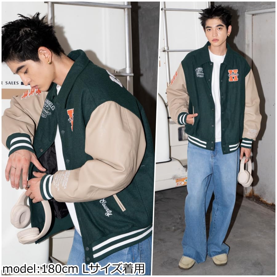 WEGO Unisex Stadium Oversized Outerwear with Casual Outerwear for Street Cold Weather Plus Christmas Size Type K Stadium D Green Men's Jacket,
