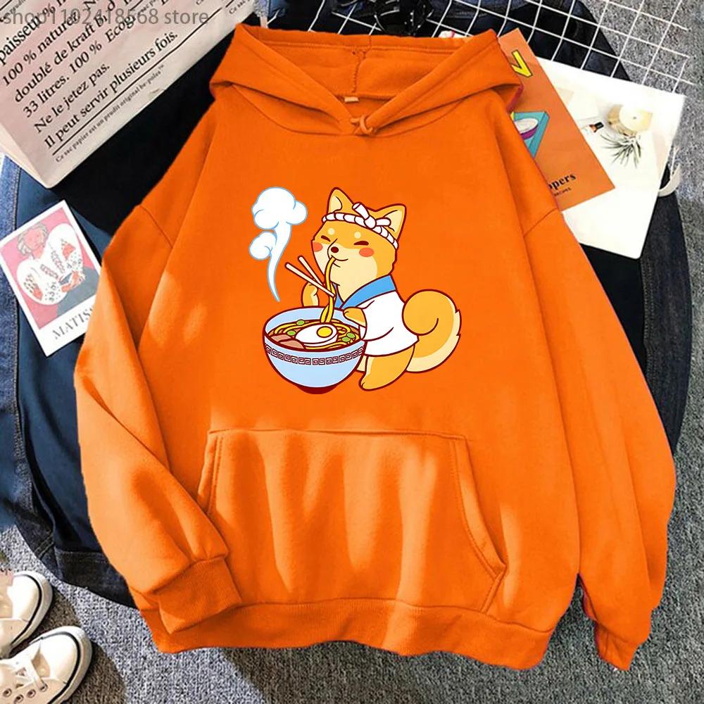 Ramen Shiba Hoodies Mens Cartoon Graphic Sweatshirt Long Sleeve Casual Kawaii Dog Pullover Aesthetic Women Coats