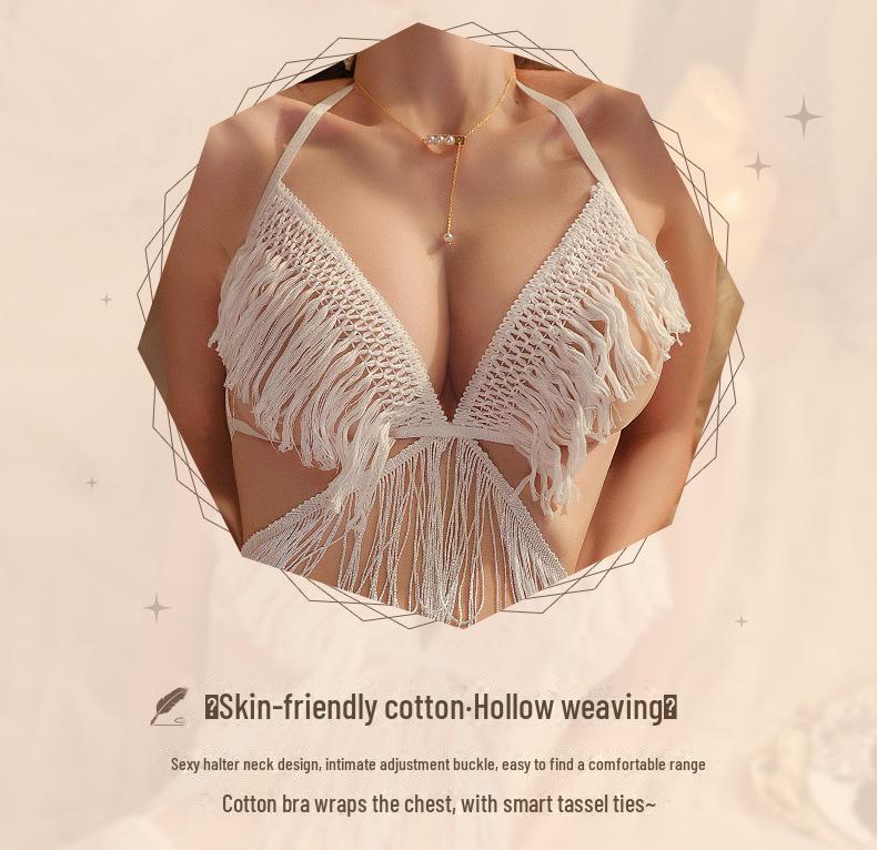 Manyan Cotton Tassel Halter Neck Lingerie Pajama Set