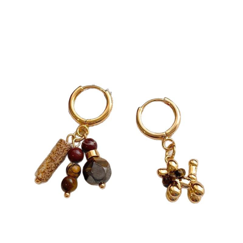 Retro Tigeraugen Luxus Welpen Anhänger Ohrringe - Modischer Maillard Stil für Damen