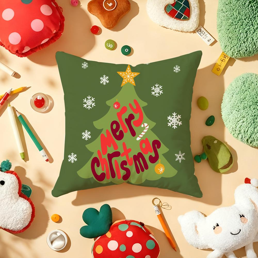 Christmas Tree Santa Pillow Case Plush Fabric Soft DoubleSided Printed Sofa Warm Winter Home Gift Cushion Cover