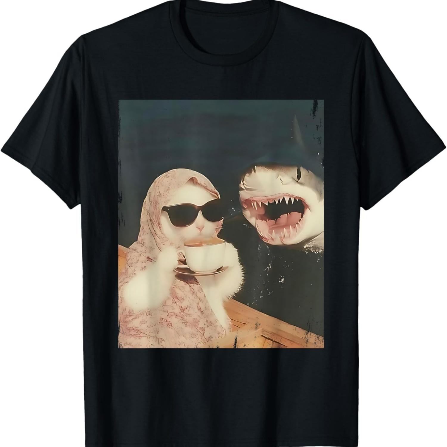 

Funny Cat Shark Meme Cat Scarf Chilling Babushka Cat T-Shirt for Men Women S чёрный