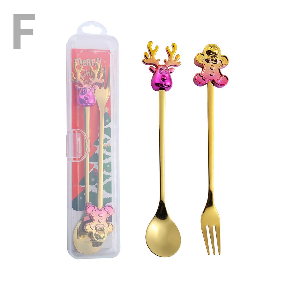 Cartoon Santa Claus Christmas Tree Coffee Dessert Spoon & Fork Gift Set