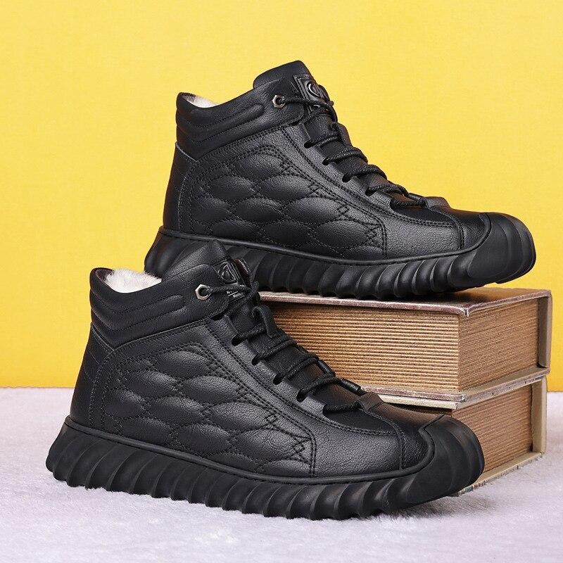 Winter Warm Men Boots Leather Wool Fur Outdoor Snow Boots Handmade Waterproof Working Non-slip Ankle Boots