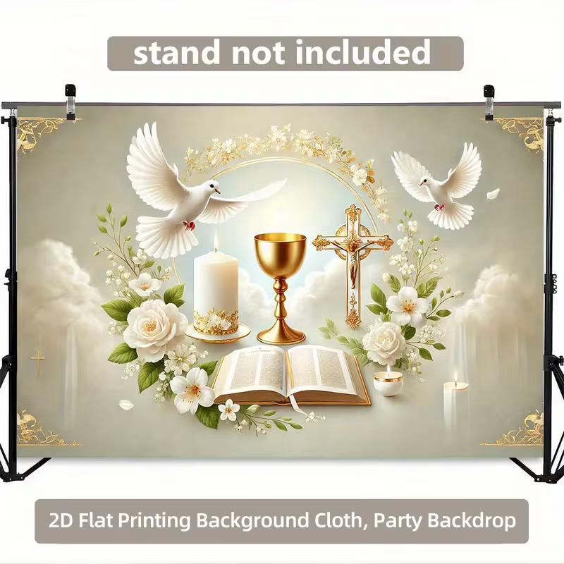 2D Baptism & Communion Backdrop Chalice Cross and White Dove Photography Background