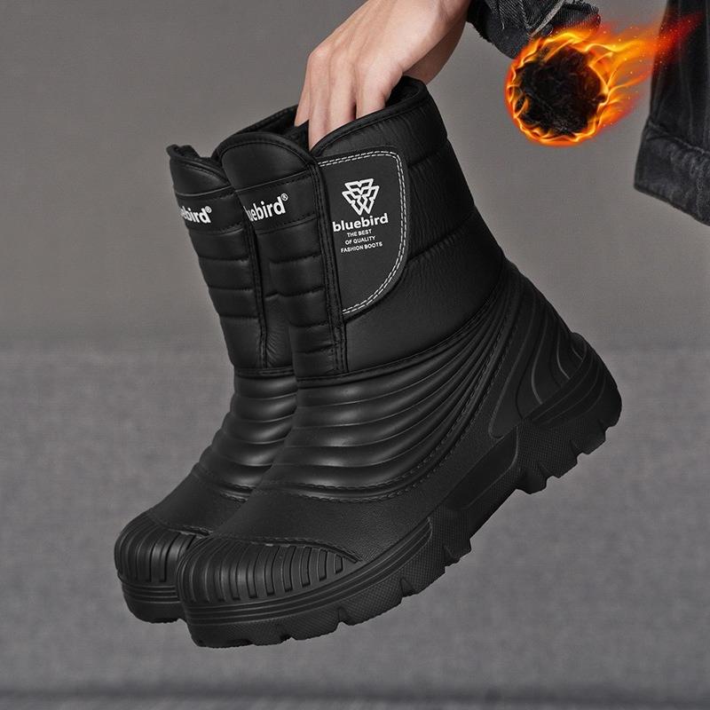 Men's WInter Warm Snow Boots Outdoor Waterproof Anti-Slip Ankle Booties With Faux Fur Lined Comfortable Mid-Calf Hiking Walking Boot Shoes for Men