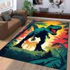 Dinosaur Jungle Rug with T-Rex Graphic and Tropical Sunset Design Suitable for use as an anti-slip for living room bedroom sofas