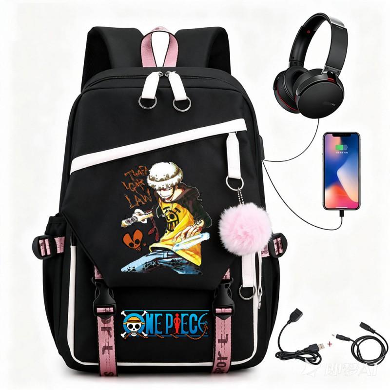 One Piece Chopper Luffy Anime Backpack School Travel USB Charging Large Capacity Canvas Bag Unisex