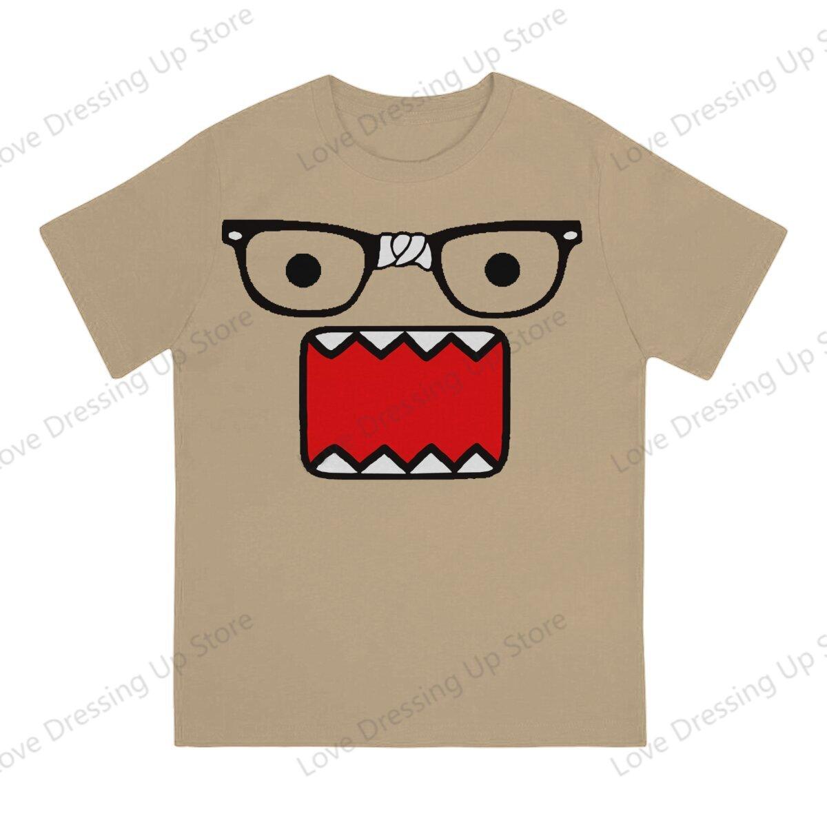 Comfortable season Domo Kun Print Grappig T-shirt met Korte Mouwen Heren Dames Veelzijdig Koppel Tops XXXL kaki