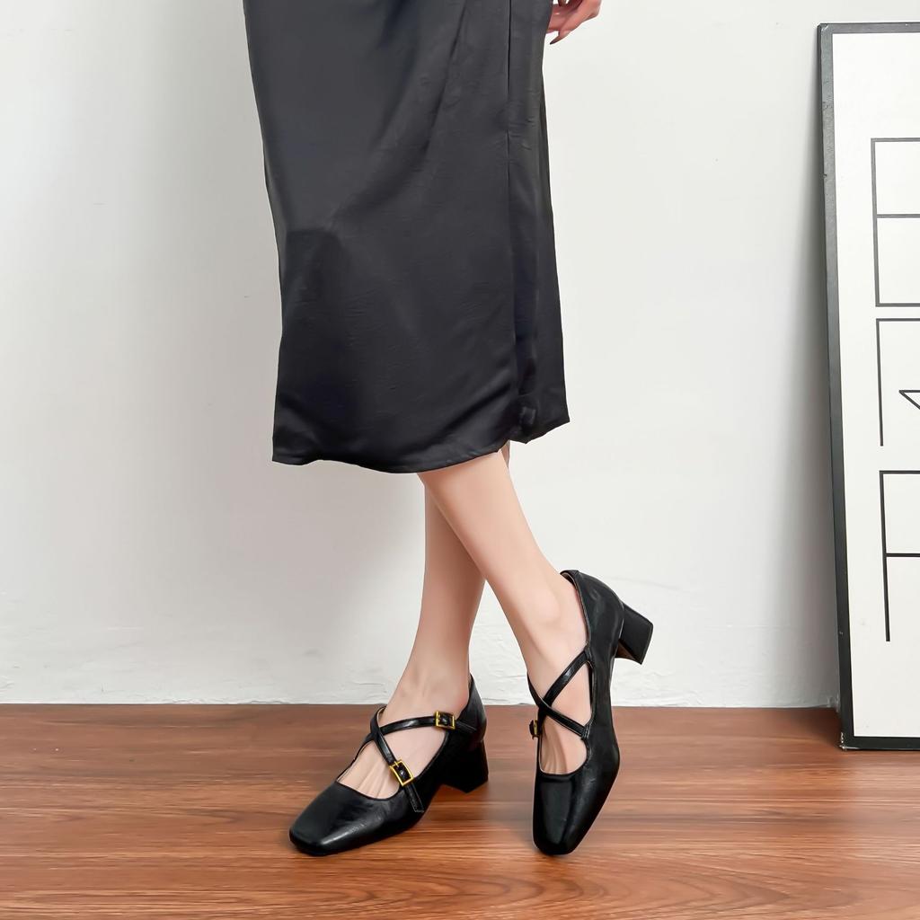 Grape Mother Retro Single Shoes Women's 2025 Spring New Mary Jane Square Head Women's Shoes French Soft-soled High Heels Outer Wear