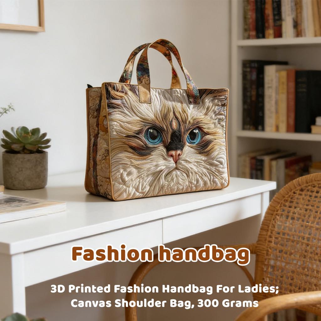 3D Printed Fashion Handbag For Ladies; Canvas Shoulder Bag, 300 Grams