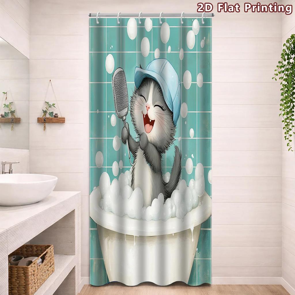 Cute Cartoon Puppy Singing in Bubble Bath Shower Curtain Bathroom Decor Novelty Gift for Kids