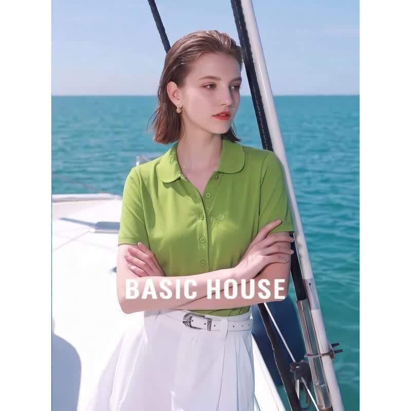 Basic House Women s Lapel Short-Sleeve Cardigan Top S