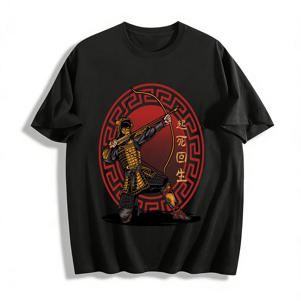 

Vintage Japanese Armored Samurai Archery Graphic Tee Pure cotton T-shirt 6XL