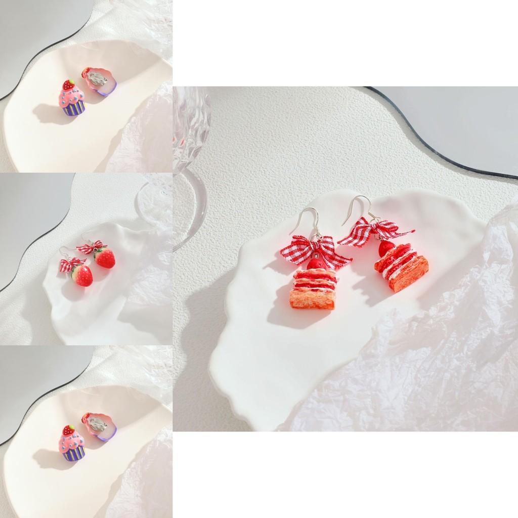 Strawberry Cake Earrings Adorable Girls Sweet Bow Design Non Pierced Ear Clips