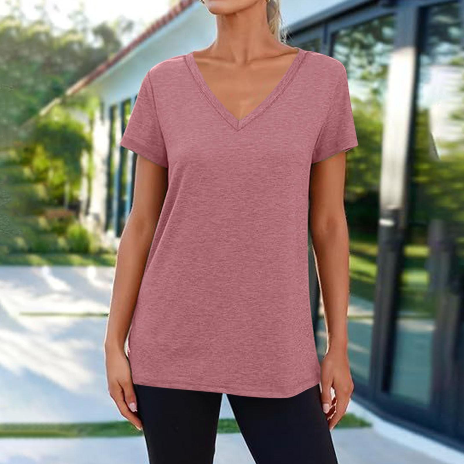 

Футболки с коротким рукавом и V-образным вырезом, футболки для женщин, модные топы, модный легкий мягкий повседневный летний топ XL