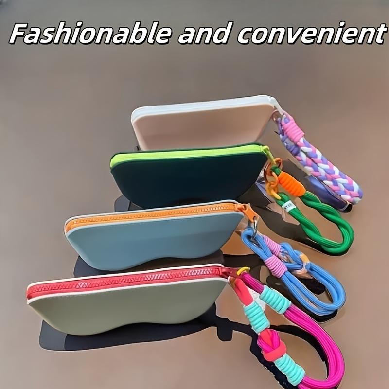 1pc Waterproof Silicone Glasses Case with Zipper & Braided Lanyard - Portable Fashion Glasses Storage