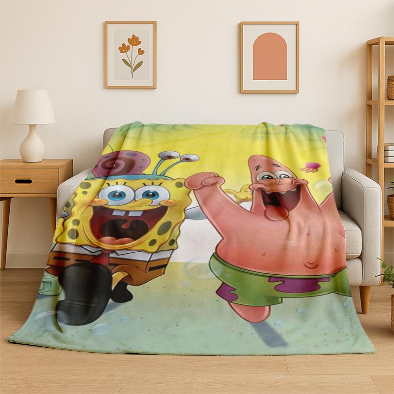 Cartoon S-SpongeBob Patrick Star Flannel Blanket Soft Warm Throw Blanket for Bedroom Living Room Bed Travel Camping Picnic Kid