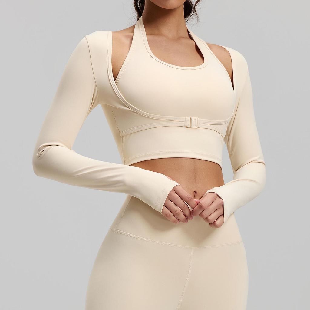 Seamless Cross-Neck Yoga Top, Bra-Free, Two-Piece Look, Tight-Fit Sportswear for Women