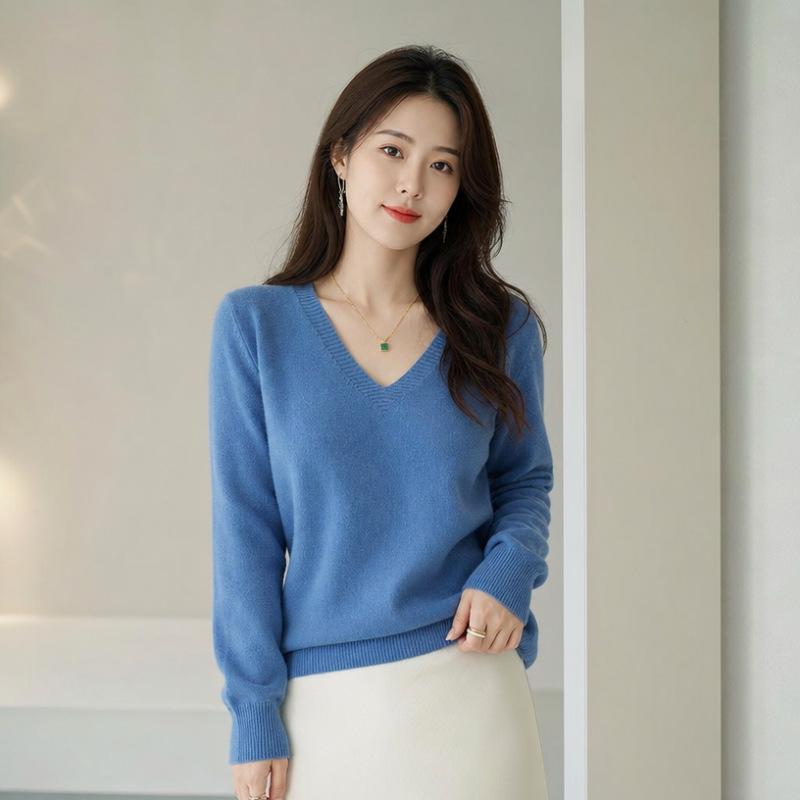 Women S V Neck Long Sleeve Pullover Knit Sweater Plus Size