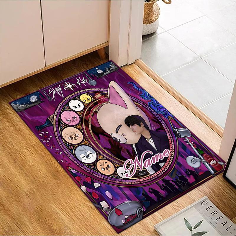 Custom Name K-pop stray Smile Rug for Living Room, Game Rooms, Office, Bedroom, Floor Mat Playful Design, fan gifts Christmas decor