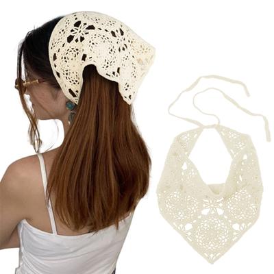 Florale Haarbänder Gestrickte Kopftücher Damen Bandana Handgehäkeltes Haartuch Dreieckiges Stirnband mit Bändern