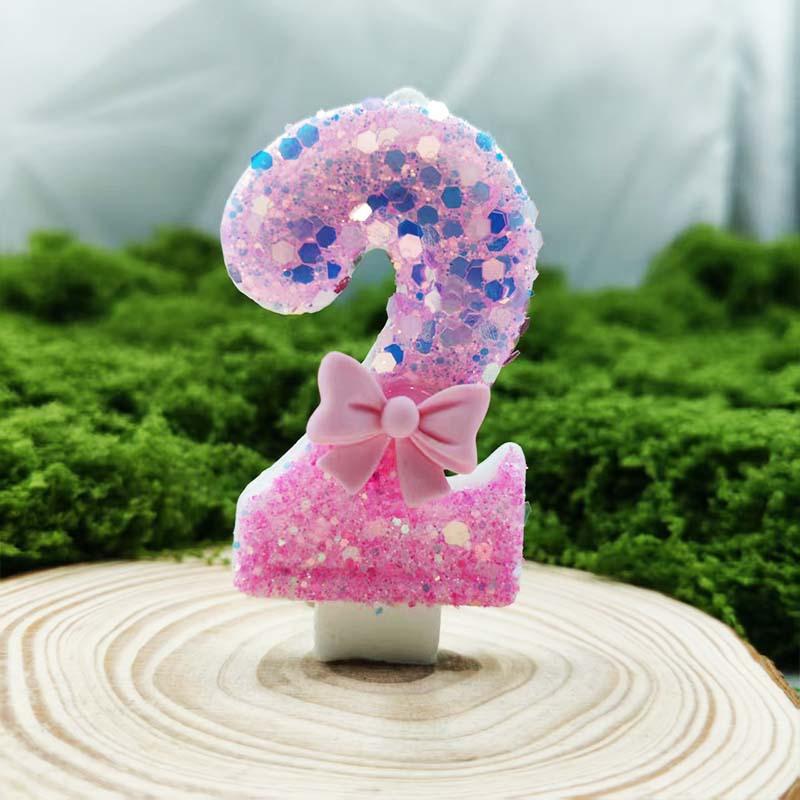 Creative Design Pink Bow Digital Birthday Candle Cake Decoration Year Old Party Candle