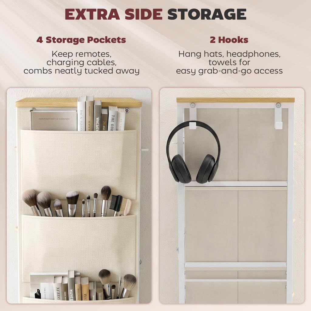 Chest of Drawers, Dresser with 8 Fabric Drawers, Tall Storage Unit with 4 Pockets and 2 Hooks Steel Frame, Beige