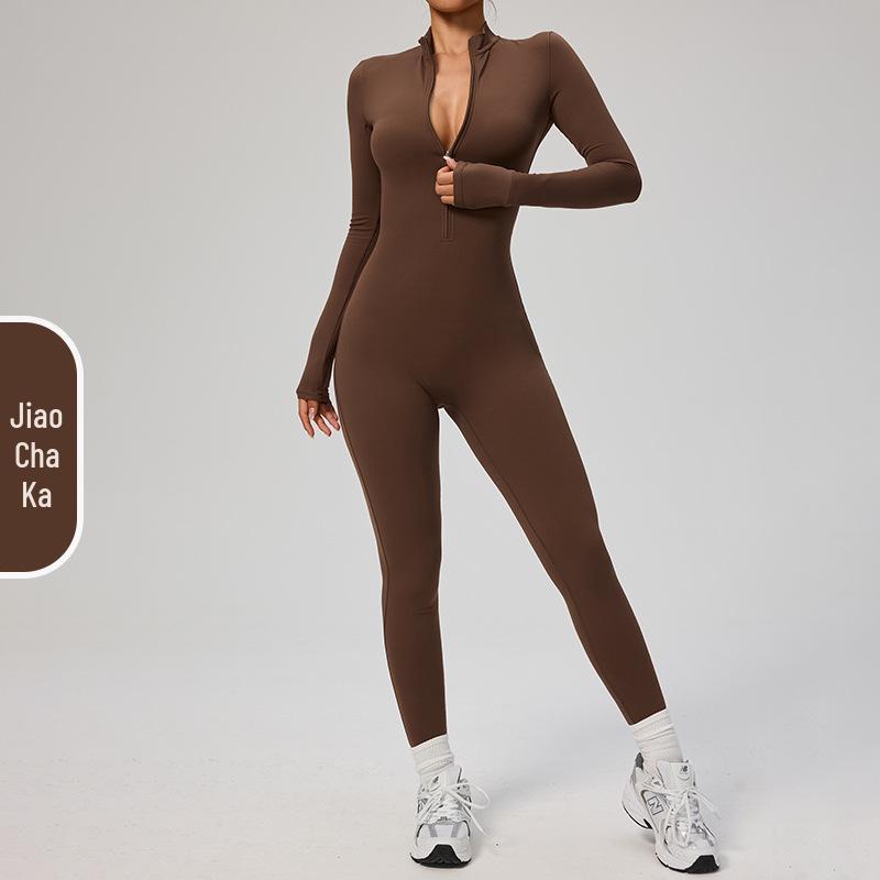 Manyi Zipper Nude Long Sleeve Yoga & Fitness Jumpsuit 8306