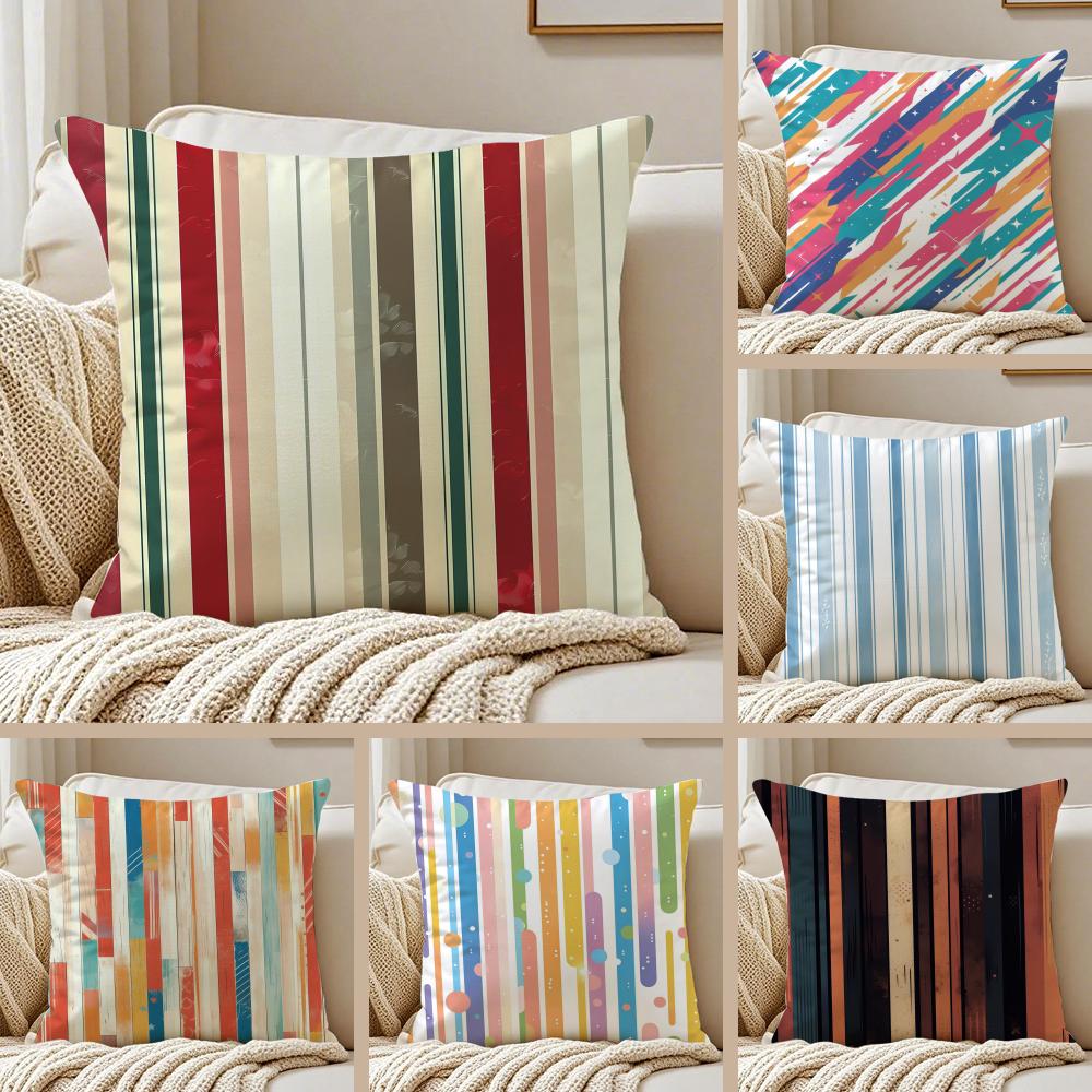 Classic Striped Cushion Cover Pillowcase Ultra Soft Skin Friendly Fabric Cloud Like Comfort Concealed Zipper