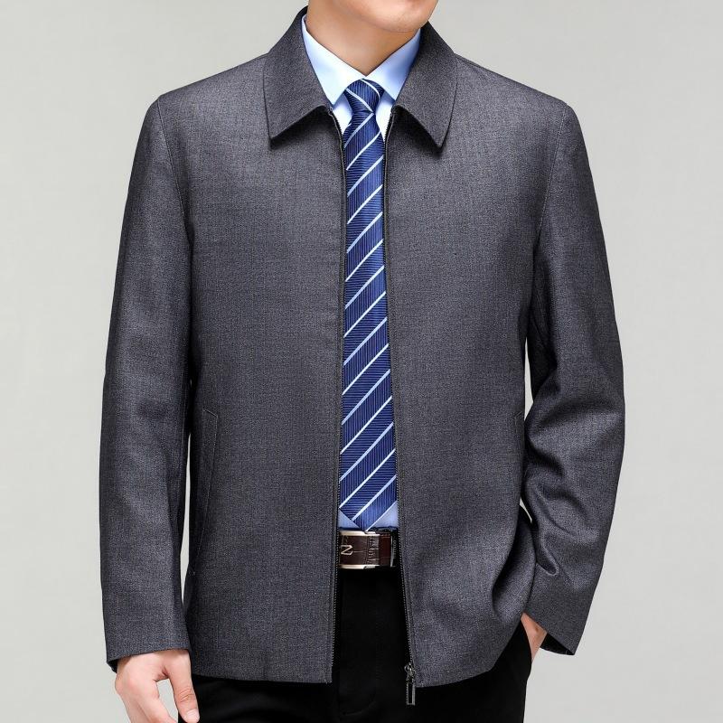 Spring and Autumn New Men's Wool Jacket Business Middle-aged and Elderly Dad Clothing Classic Lapel Large Size Zipper High-end Jacket