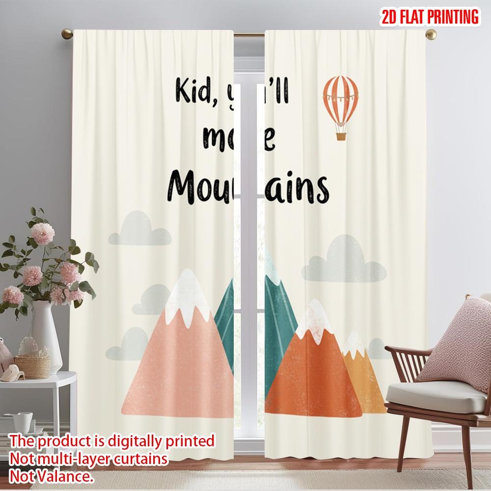 

2pcs 2D flat printing Window Curtains Inspirational Mountains Adventure Quote Polyester Without Electricity Seasonal Party & 52.50×116.00 CM 2pcs