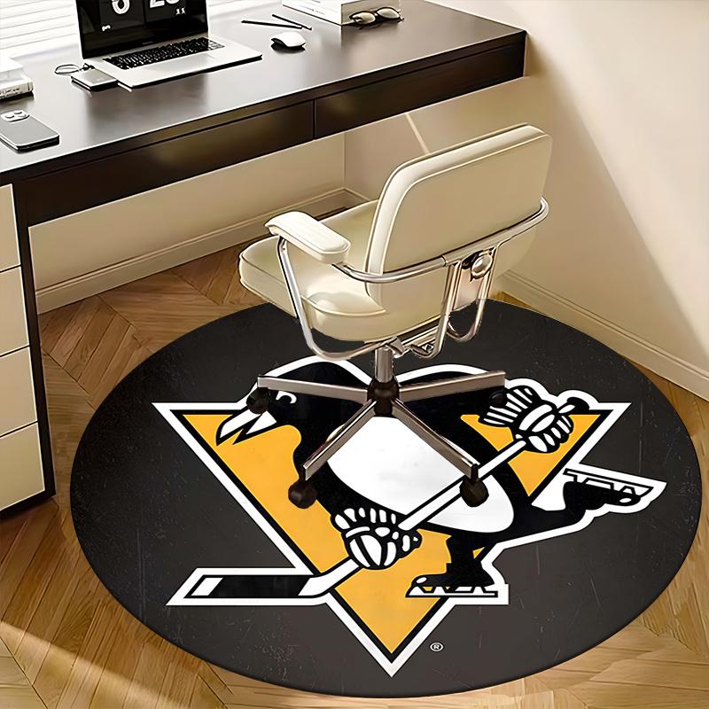 Pittsburgh Penguins Logo,NHL Hockey Team Chair mat Round Rug Office carpet, Machine Washable, Non slip, Suitable for Living Rooms, Bedrooms
