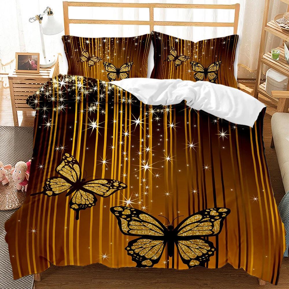 Copripiumino Farfalla Dorata Microfibra Letto Singolo Matrimoniale Queen King Set Biancheria da Letto Copripiumino Floreale Botanico Per Camera di Donne Ragazze
