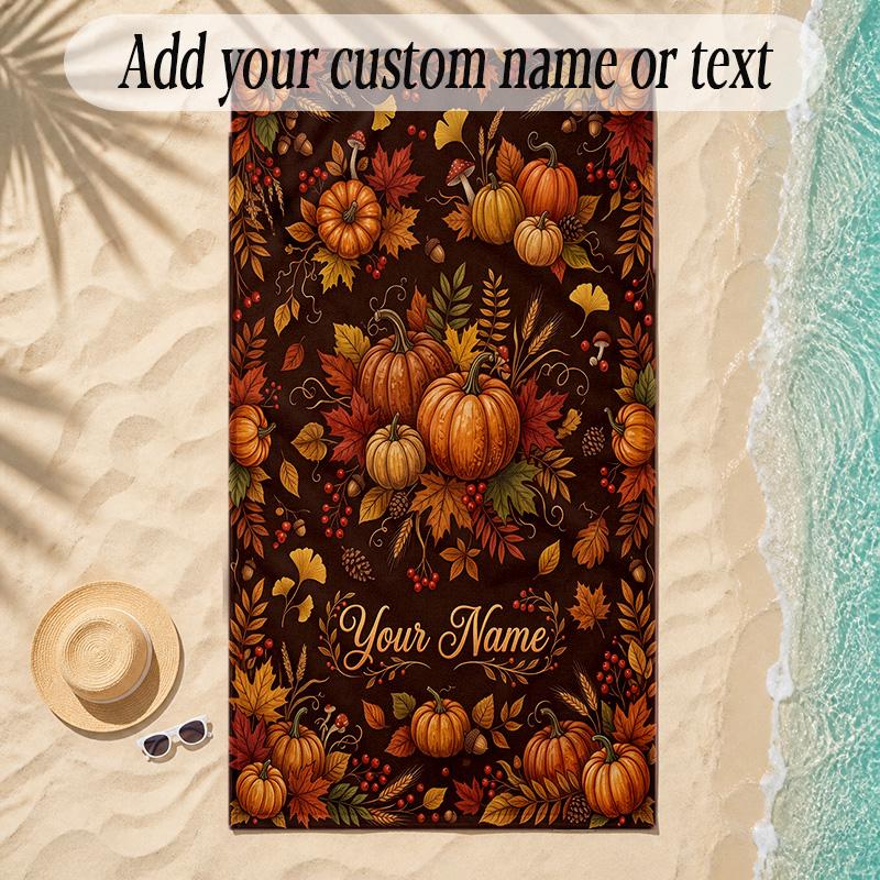 Halloween Theme Soft Beach Towel Personalized Custom Name Text Towel Portable for Beach Pool Travel