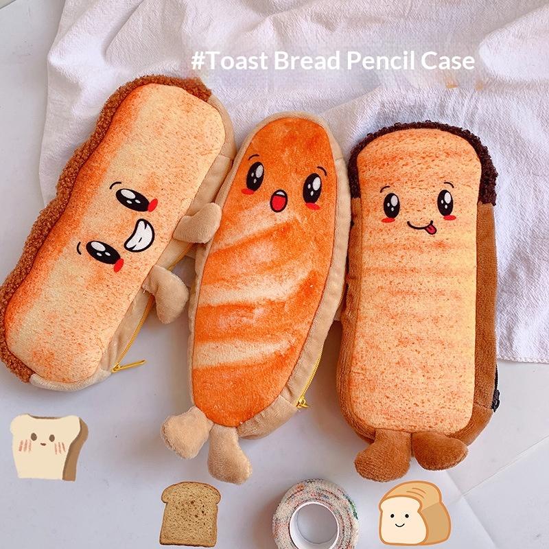 Creative Funny Toast Bread Pencil Case Large Capacity Universal Student Pencil Case Pouch Children Stationery Gift Pencil Case
