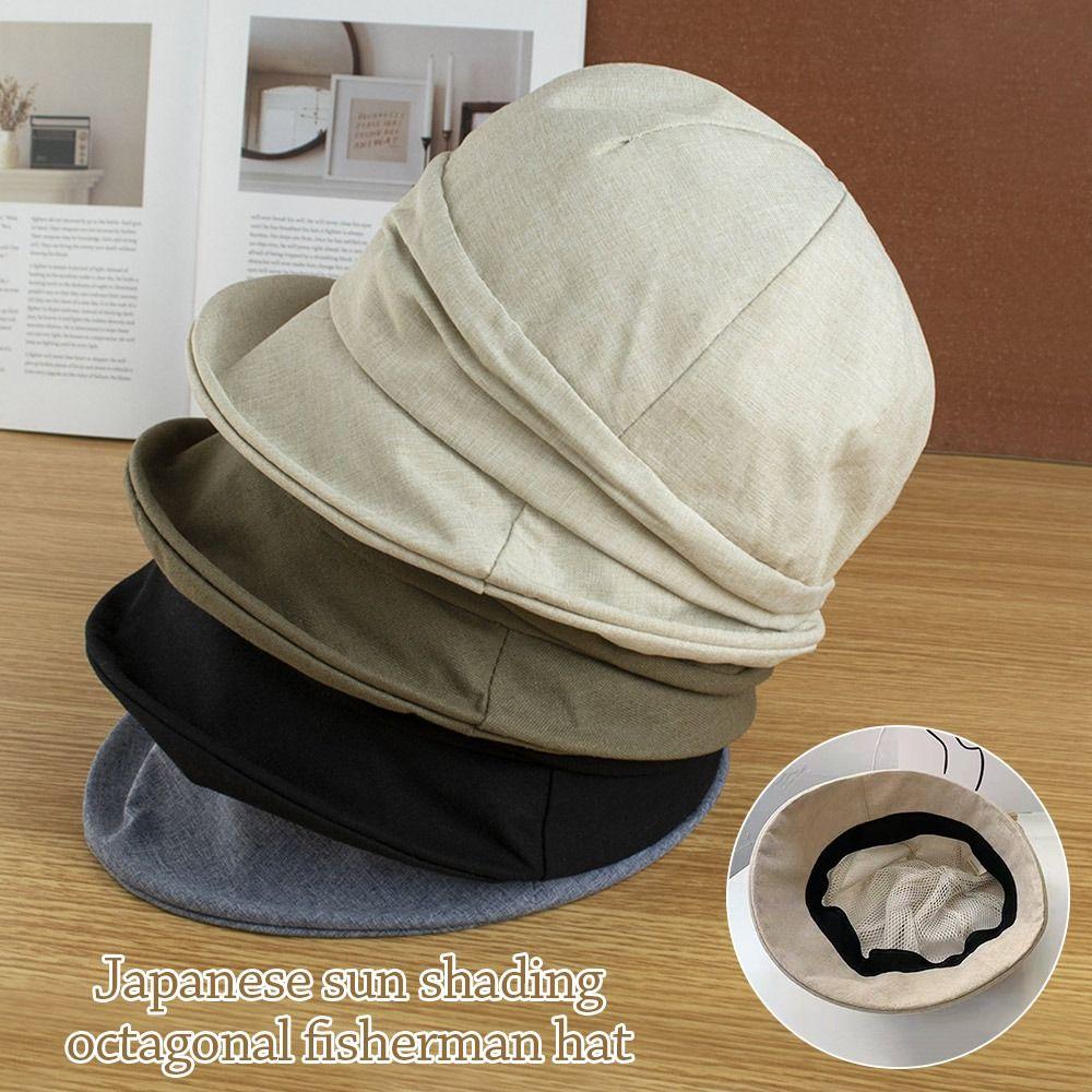 Japanese Bucket Hat Cotton Basin Cap Portable Pleated Women Cap