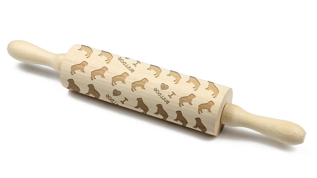 Bulldog – Rolling pin for dough with a dog, patterned rolling pin for ceramics | Art-Dog