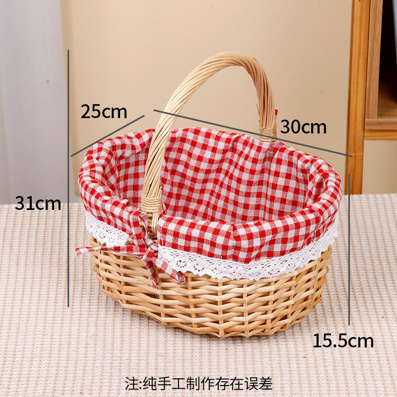 Handmade Wicker Picnic Basket With Handle Picnic Hamper Multi-Purpose Willow Woven Storage Box Outdoor Camping Fruit Basket