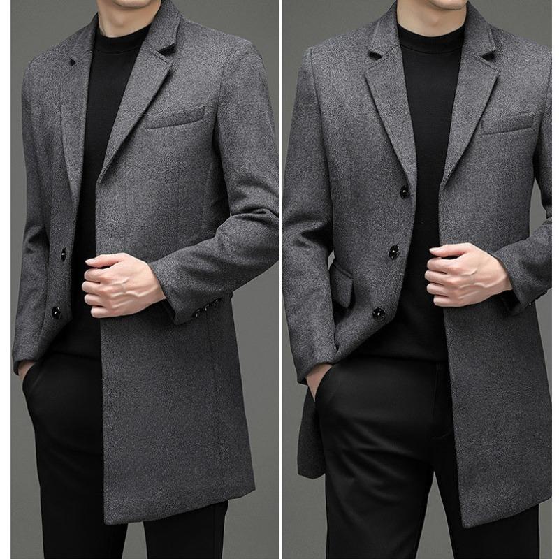 New Woolen Coat Men's Woolen Suit Casual Jacket Medium and Long