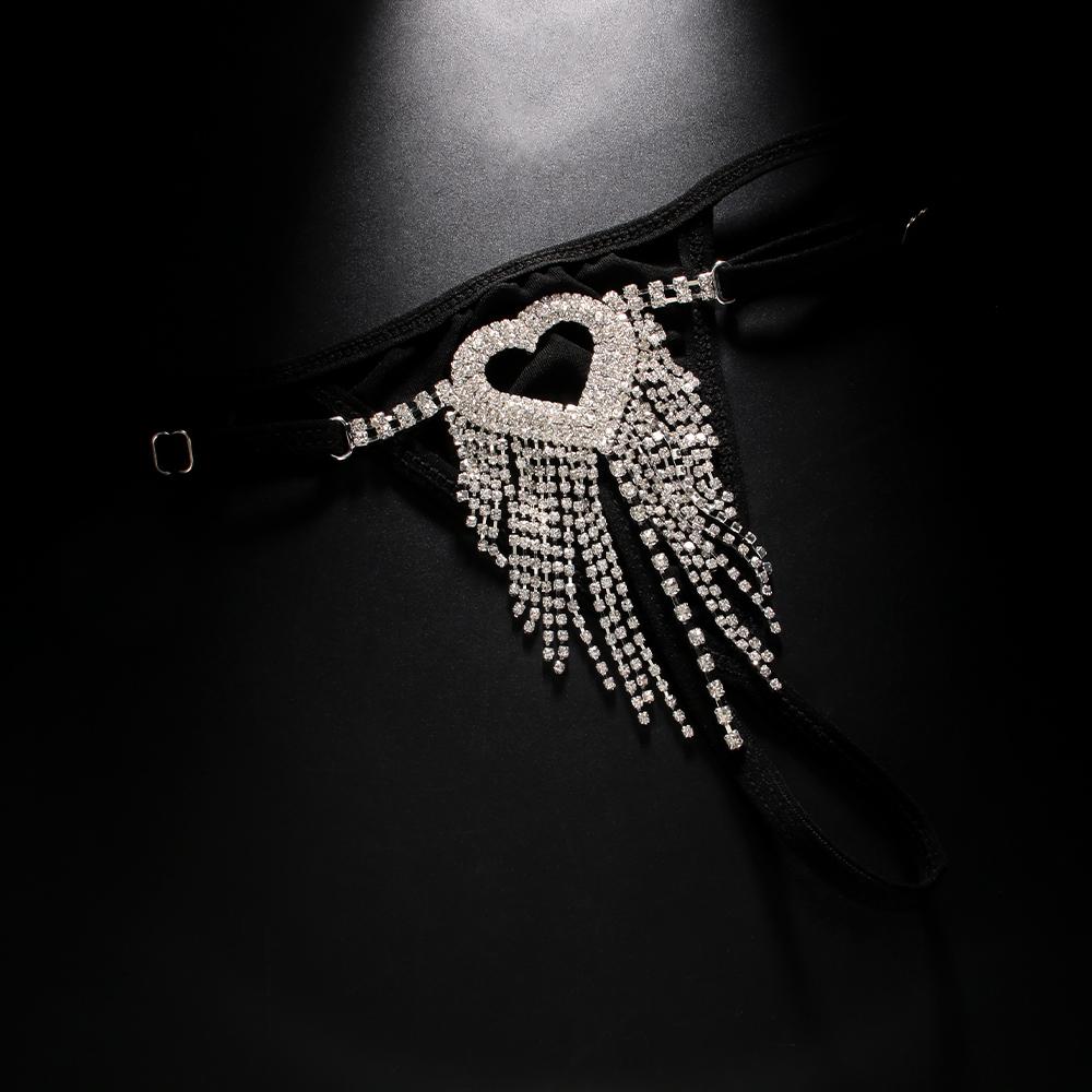 Chiloți cu strasuri Chiloți inimă ciucuri G-String Bikini Crystal Body Lanț Lenjerie de corp reglabil Lenjerie sexy pentru femei