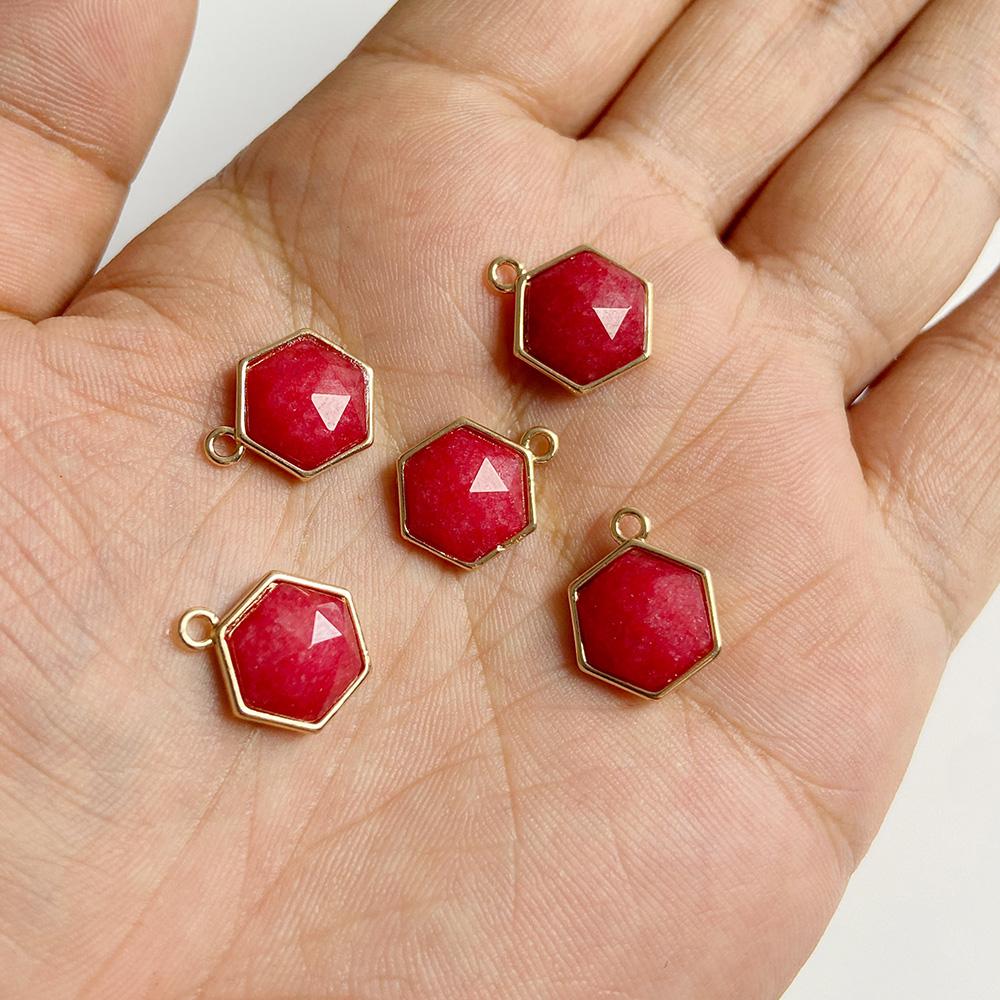 12mm Hexagon Natural Stone Slice Charms Pendant Making Jewelry Bracelet Necklace Earring Accessories Wholesale Finding 1pc