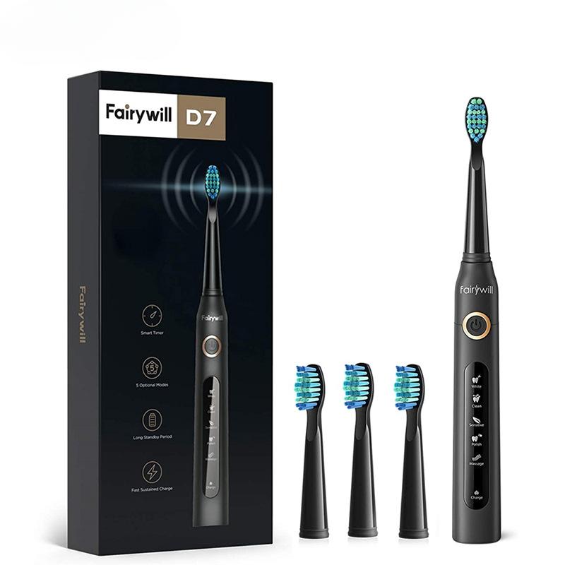 

Электрическая звуковая зубная щетка с зарядкой через USB FW-507, перезаряжаемая водонепроницаемая электронная зубная щетка, сменные насадки для взрослых чёрный