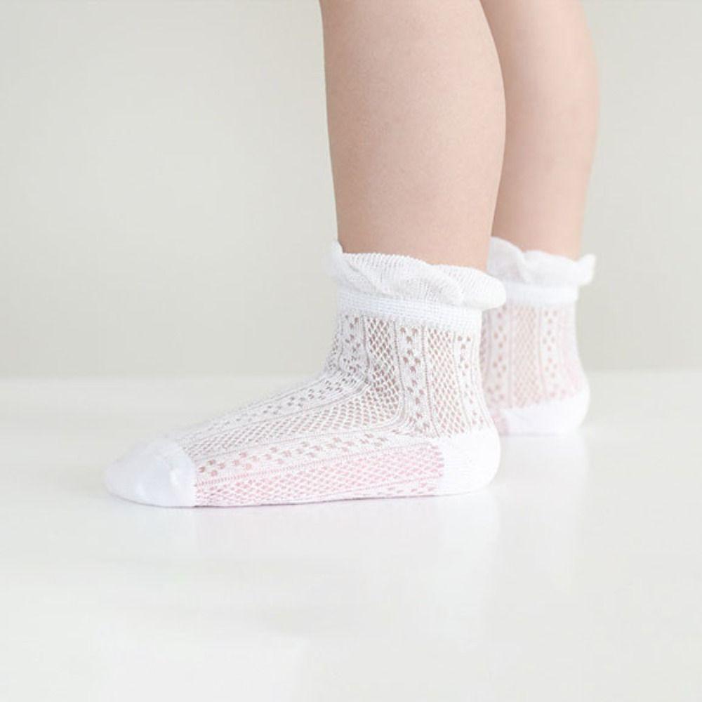 4Pairs Hollow Baby Ruffle Socks Cotton Toddle Short Socks Sweet Kids Mesh Tube Socks Baby Girl