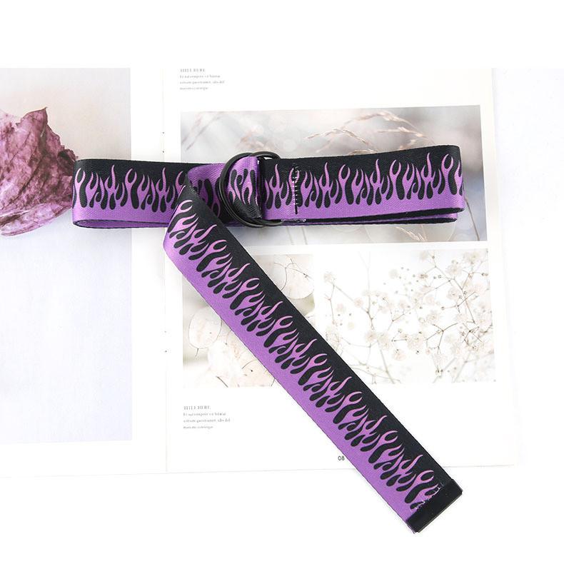 Hip Hop Purple Flame Canvas Belt With Smooth Iron Buckle For Men
