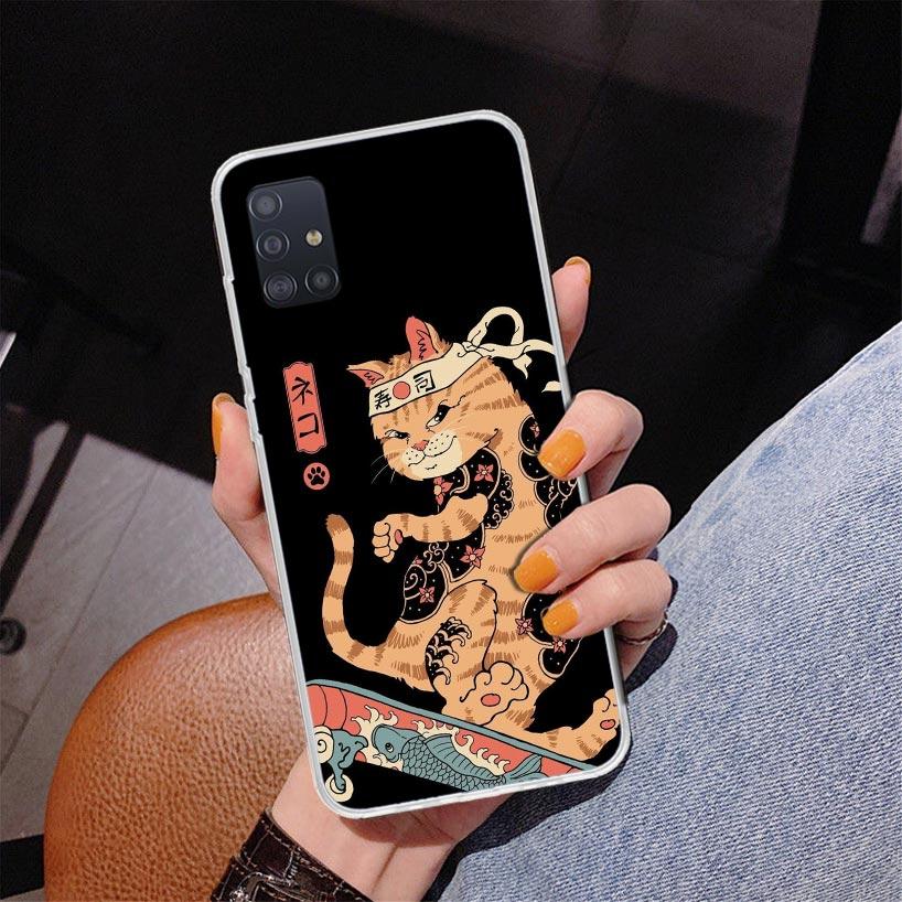 Ramen Sushi Samurai Tattoo Cat Phone Case For Samsung Galaxy A52 A32 A22 A12 A51 A31 A50S A30S A20S A10S Note 20 Ultra 10 Plus S