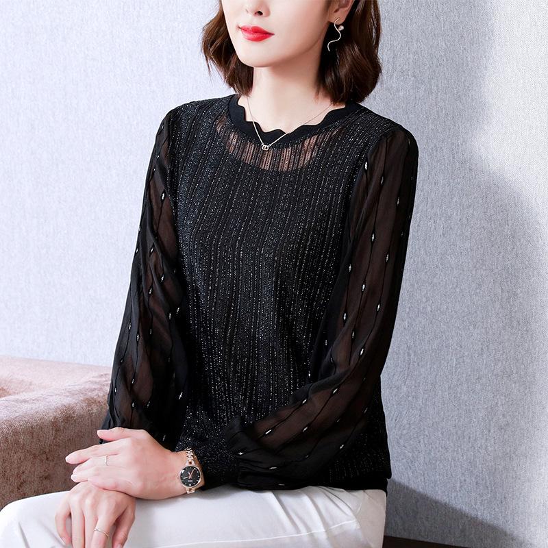 Women's Black Chiffon Slimming Top: Autumn 2023 Fashion, Plus Size, Belly-Covering, Innerwear for Moms