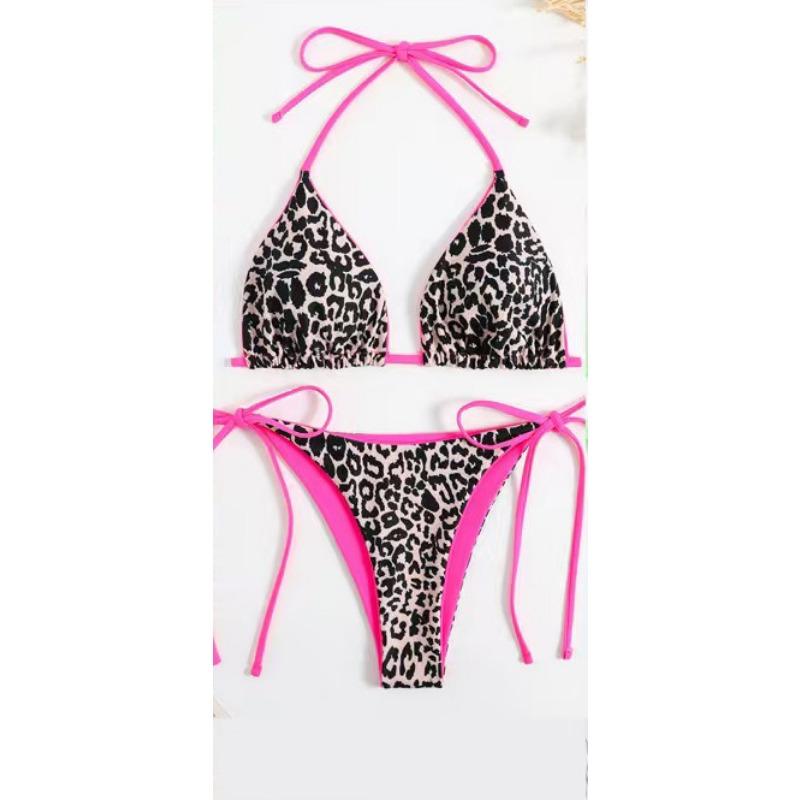 

Новый женский раздельный купальник бикини с леопардовым принтом, сексуальный халтер, двусторонний, женский купальник L